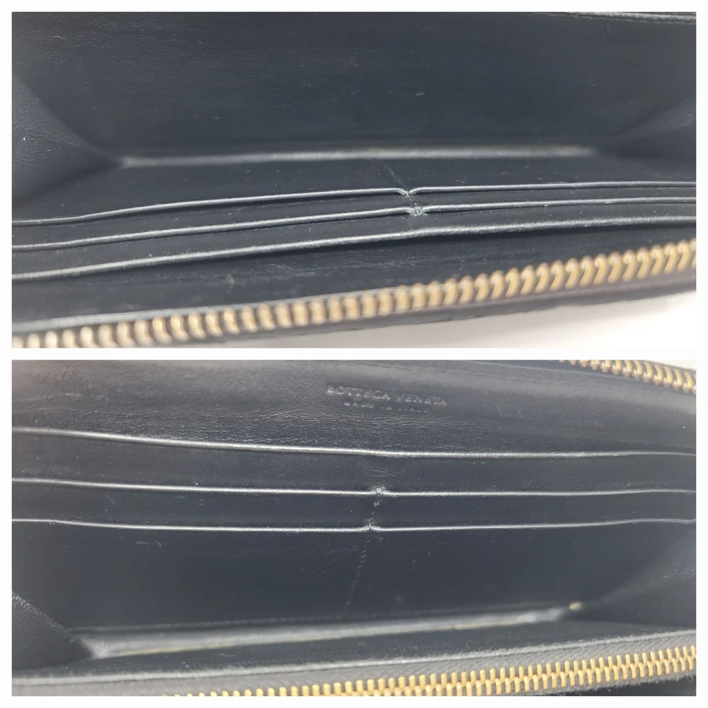 Bottega Veneta Black Woven Leather Zip Around Long Wallet Italy Authentic